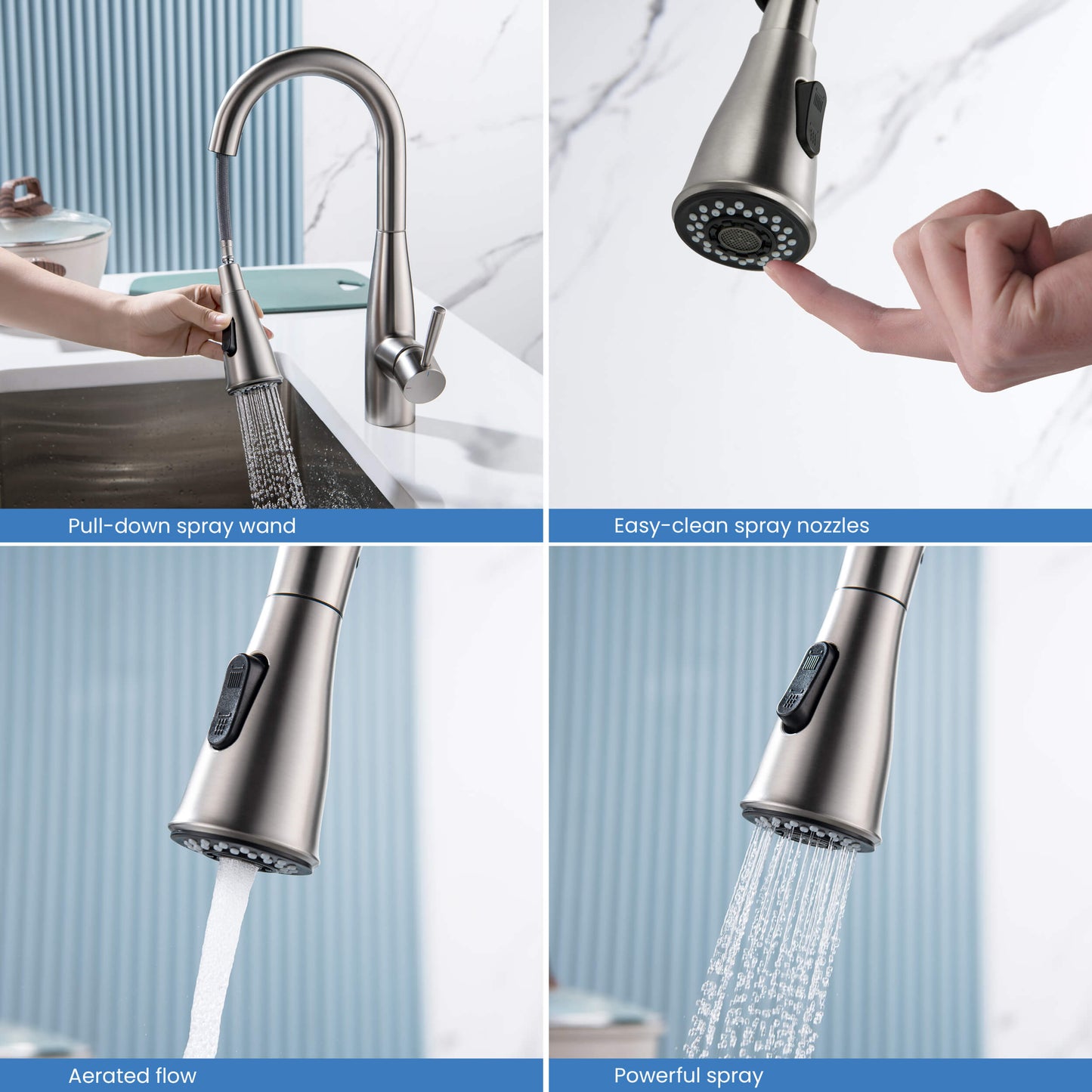 Kibi Bari Single Handle Pull Down Kitchen and Bar Sink Faucet in Brushed Nickel Finish - KKF2015BN