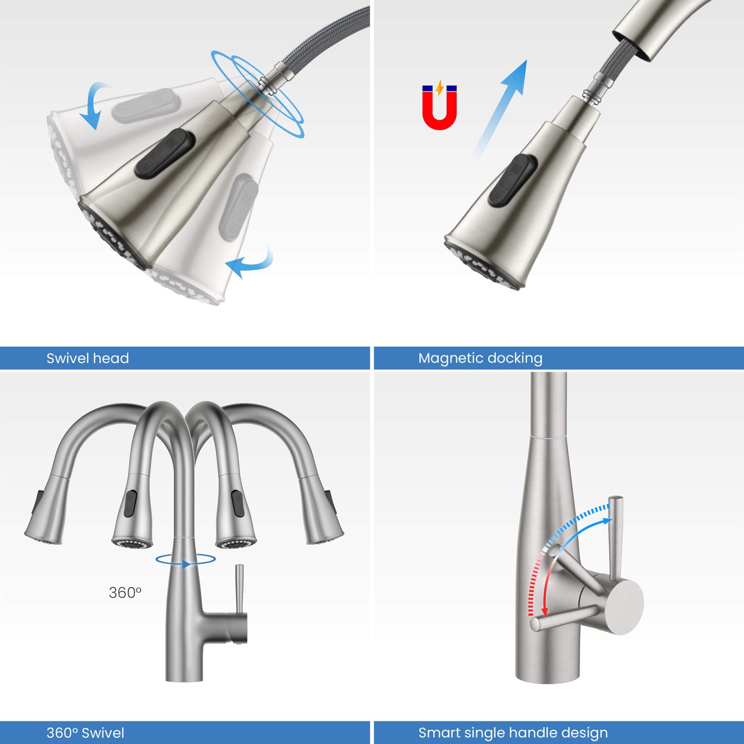Kibi Bari Single Handle Pull Down Kitchen and Bar Sink Faucet in Brushed Nickel Finish - KKF2015BN