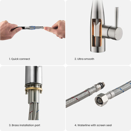 Kibi Bari Single Handle Pull Down Kitchen and Bar Sink Faucet in Brushed Nickel Finish - KKF2015BN