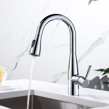 Kibi Bari Single Handle Pull Down Kitchen and Bar Sink Faucet in Chrome Finish - KKF2015CH