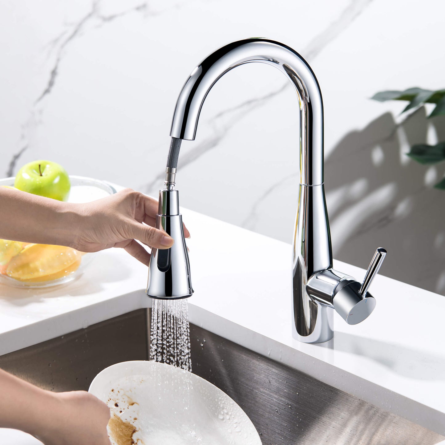 Kibi Bari Single Handle Pull Down Kitchen and Bar Sink Faucet in Chrome Finish - KKF2015CH