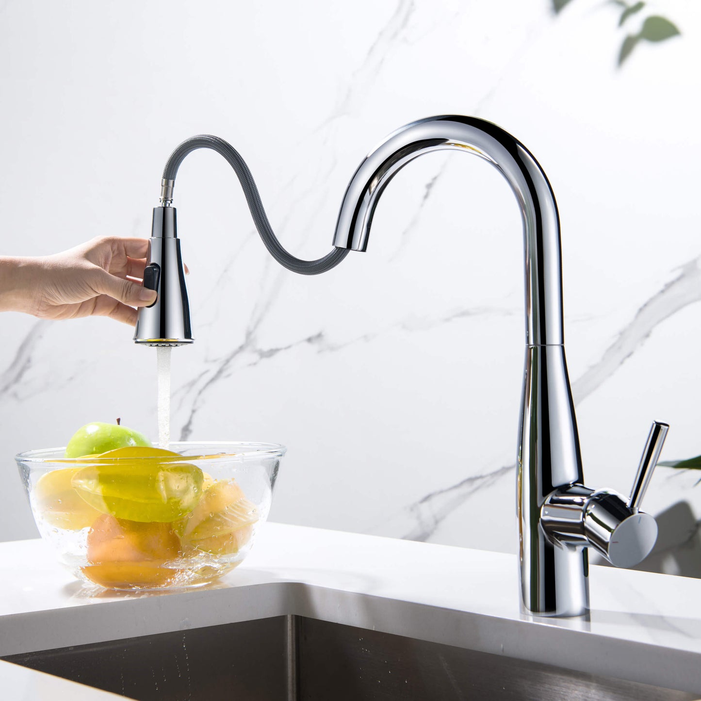 Kibi Bari Single Handle Pull Down Kitchen and Bar Sink Faucet in Chrome Finish - KKF2015CH