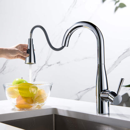 Kibi Bari Single Handle Pull Down Kitchen and Bar Sink Faucet in Chrome Finish - KKF2015CH