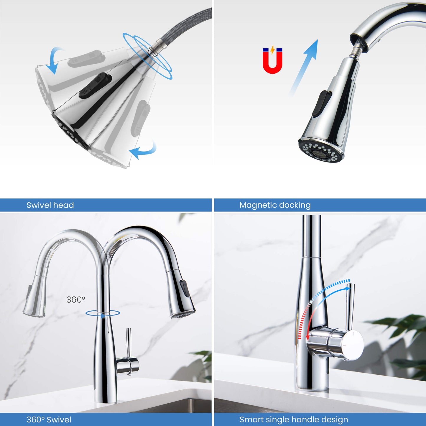 Kibi Bari Single Handle Pull Down Kitchen and Bar Sink Faucet in Chrome Finish - KKF2015CH