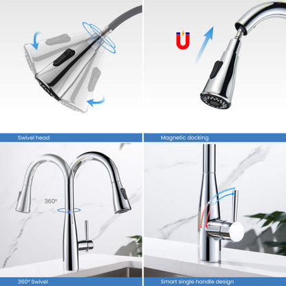 Kibi Bari Single Handle Pull Down Kitchen and Bar Sink Faucet in Chrome Finish - KKF2015CH