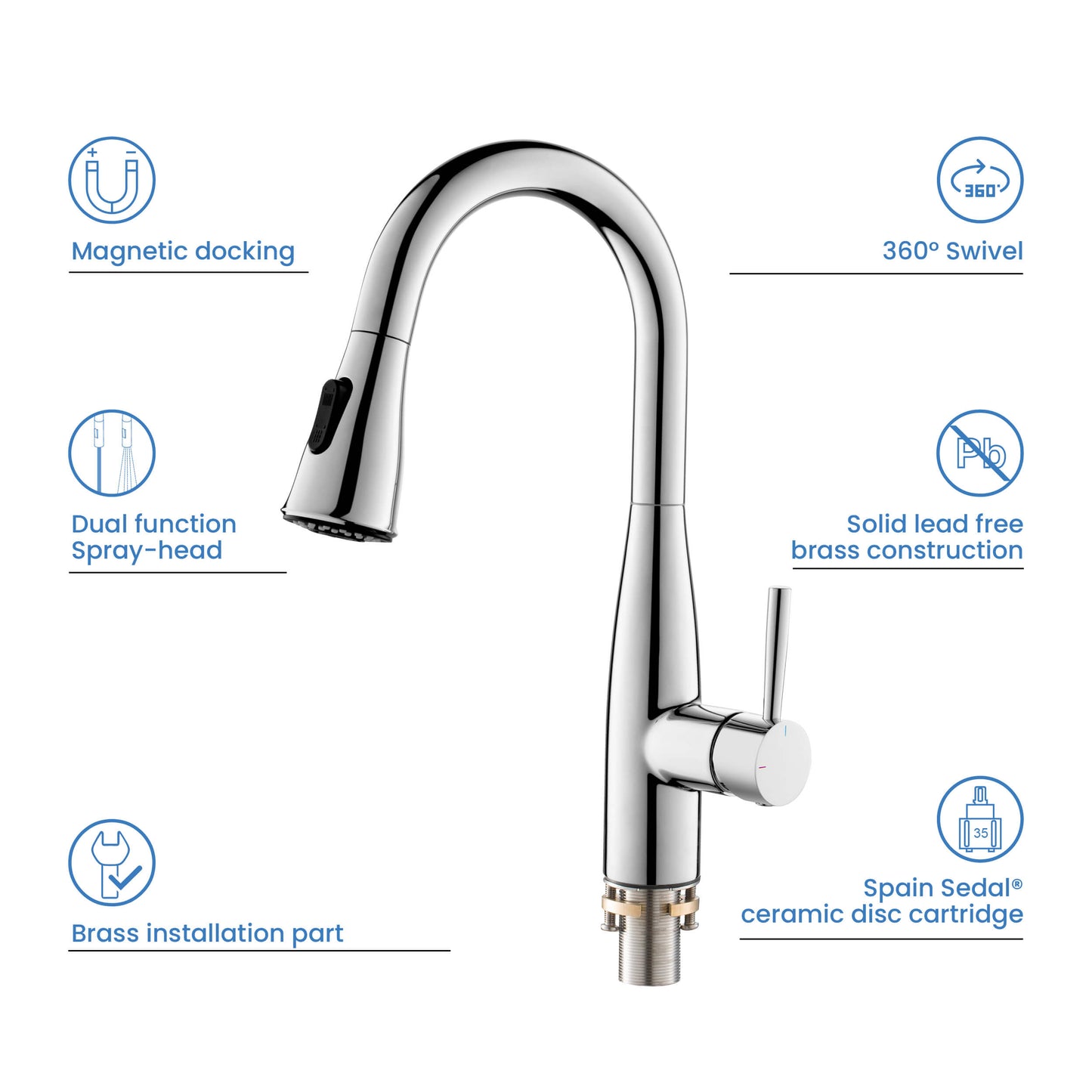 Kibi Bari Single Handle Pull Down Kitchen and Bar Sink Faucet in Chrome Finish - KKF2015CH