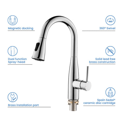 Kibi Bari Single Handle Pull Down Kitchen and Bar Sink Faucet in Chrome Finish - KKF2015CH
