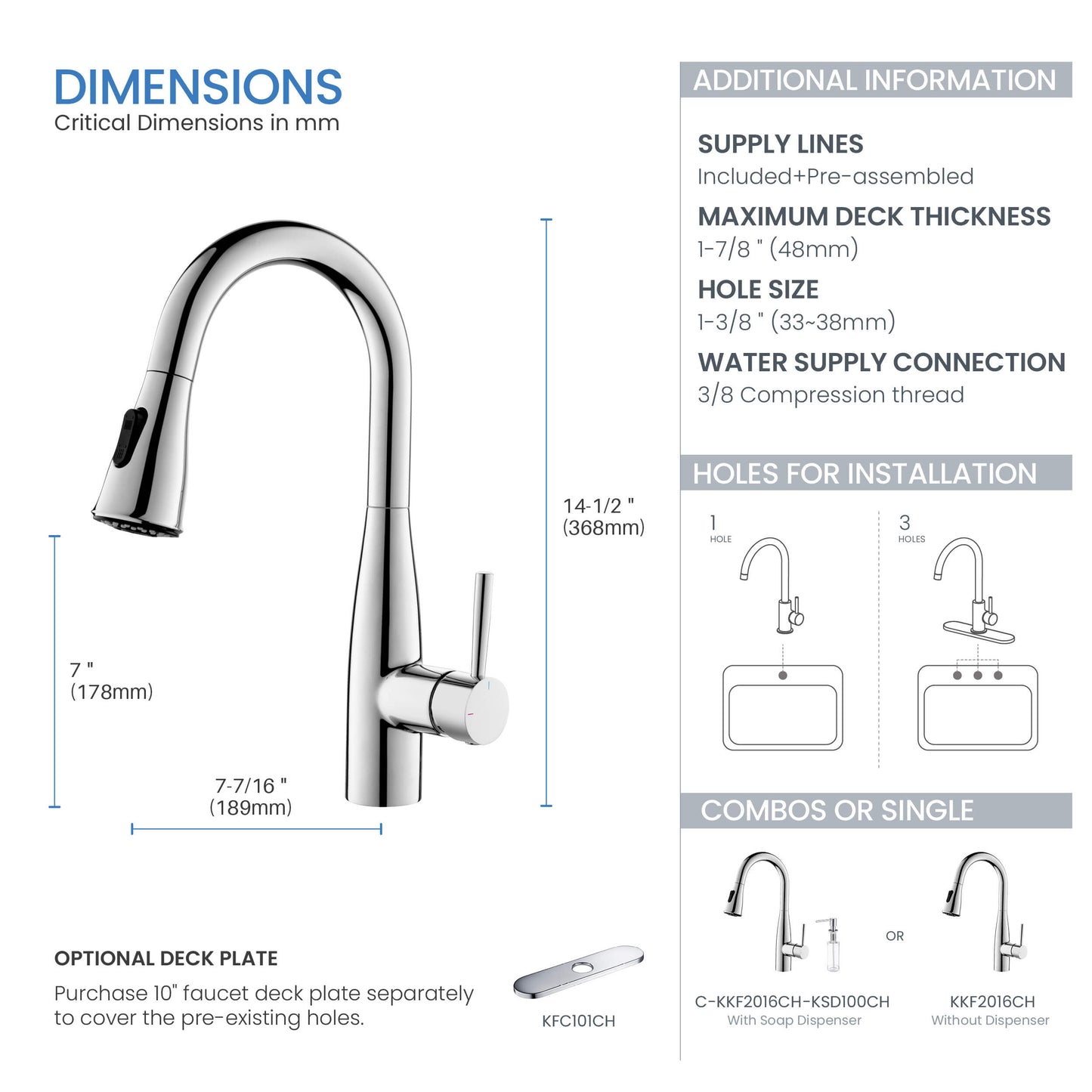 Kibi Bari Single Handle Pull Down Kitchen and Bar Sink Faucet in Chrome Finish - KKF2015CH
