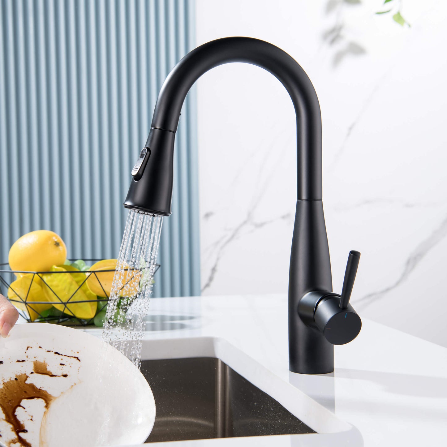 Kibi Bari Single Handle Pull Down Kitchen and Bar Sink Faucet in Matte Black Finish - KKF2015MB