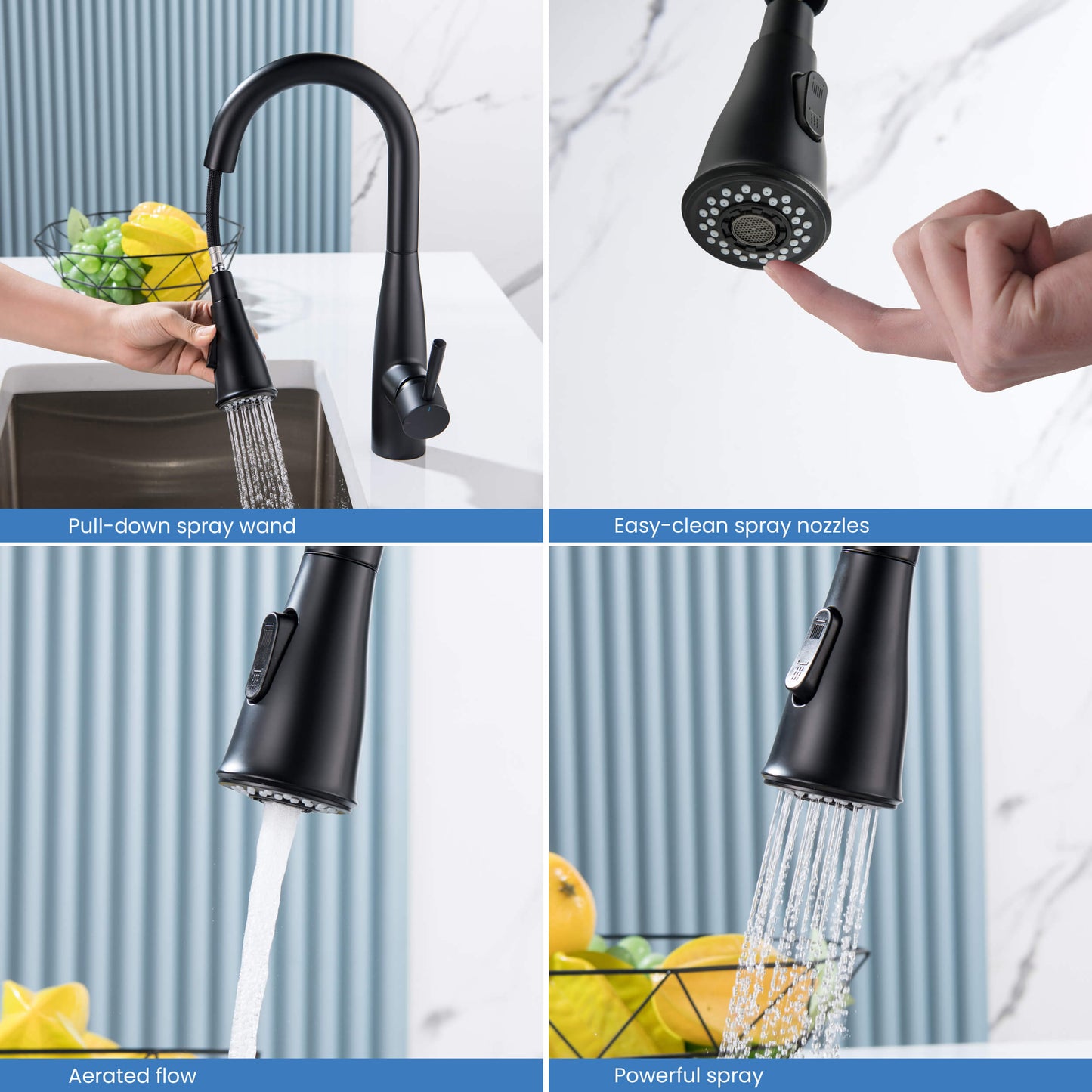 Kibi Bari Single Handle Pull Down Kitchen and Bar Sink Faucet in Matte Black Finish - KKF2015MB