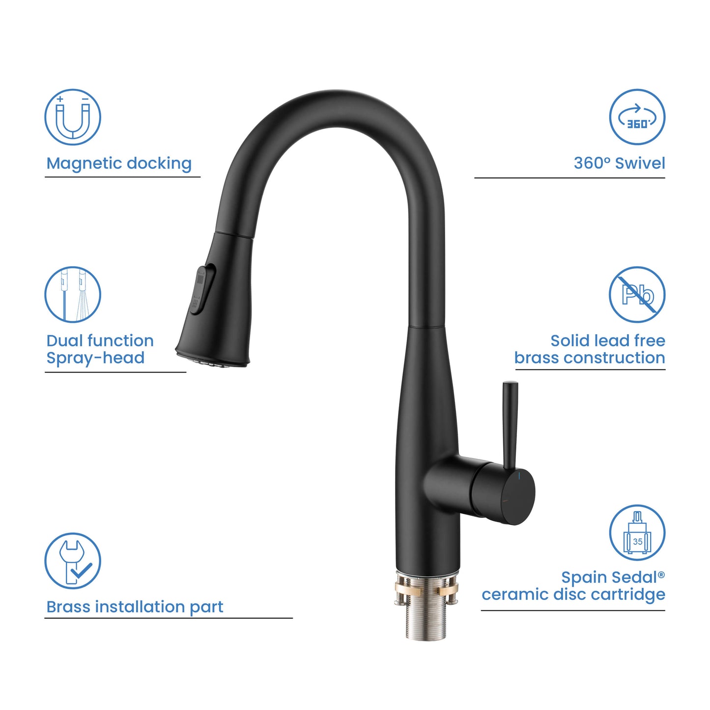 Kibi Bari Single Handle Pull Down Kitchen and Bar Sink Faucet in Matte Black Finish - KKF2015MB