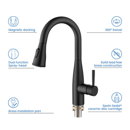 Kibi Bari Single Handle Pull Down Kitchen and Bar Sink Faucet in Matte Black Finish - KKF2015MB