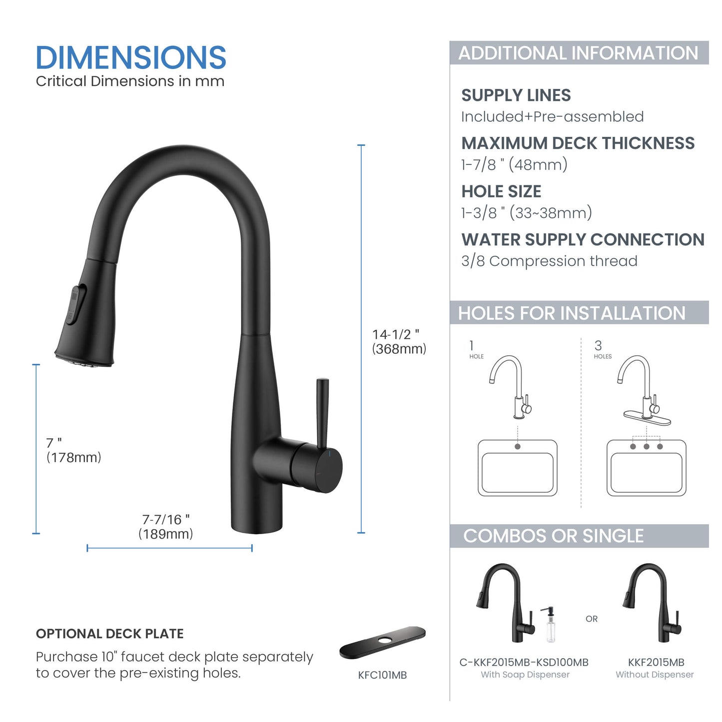 Kibi Bari Single Handle Pull Down Kitchen and Bar Sink Faucet in Matte Black Finish - KKF2015MB
