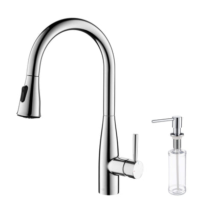 Kibi Bari-T Single Handle Pull Down Kitchen Sink Faucet With Soap Dispenser in Chrome Finish - C-KKF2016CH-KSD100CH