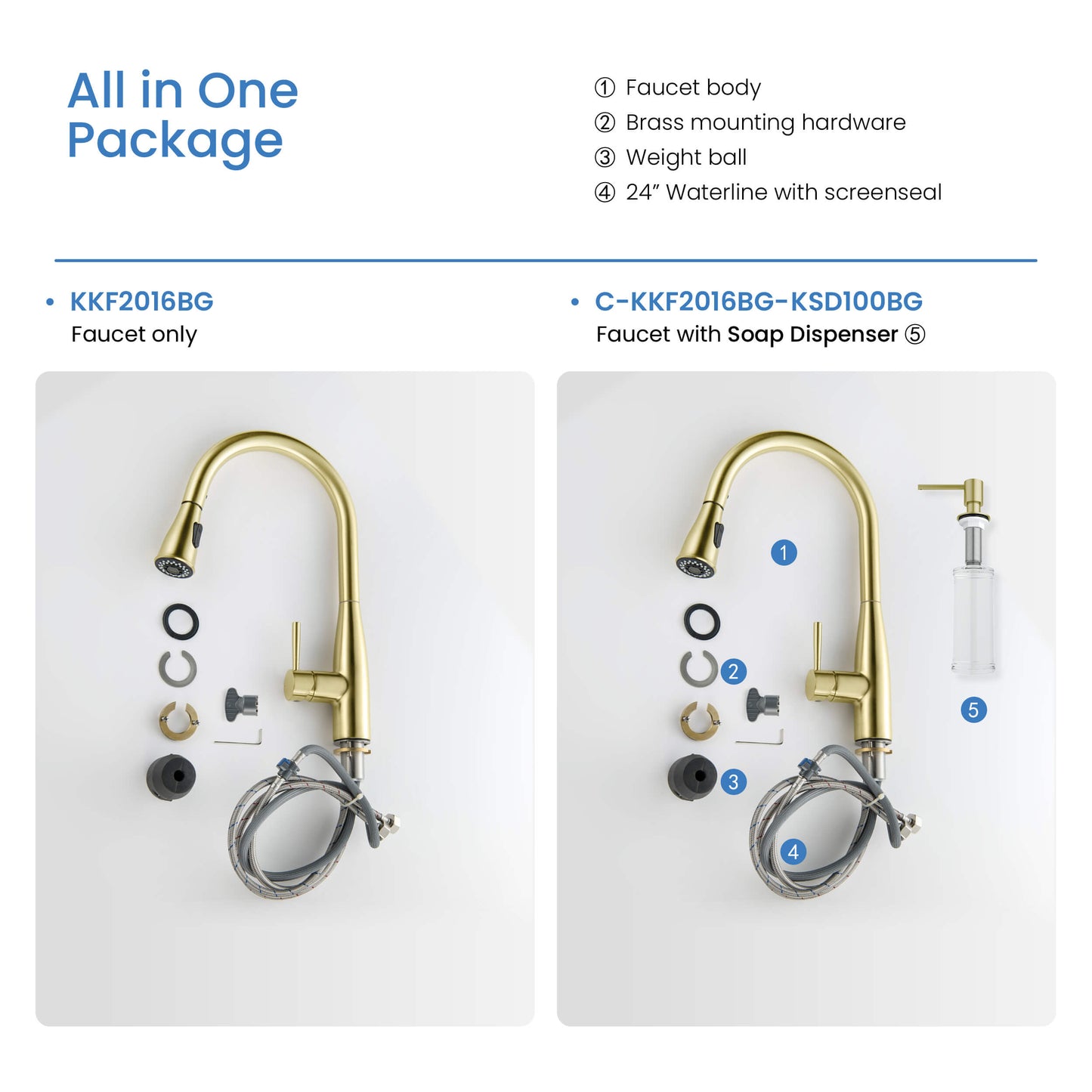 Kibi Bari-T Single Handle Pull Down Kitchen Sink Faucet in Brushed Gold Finish - KKF2016BG