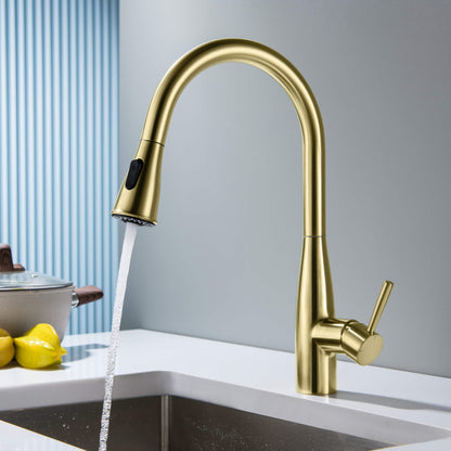 Kibi Bari-T Single Handle Pull Down Kitchen Sink Faucet in Brushed Gold Finish - KKF2016BG