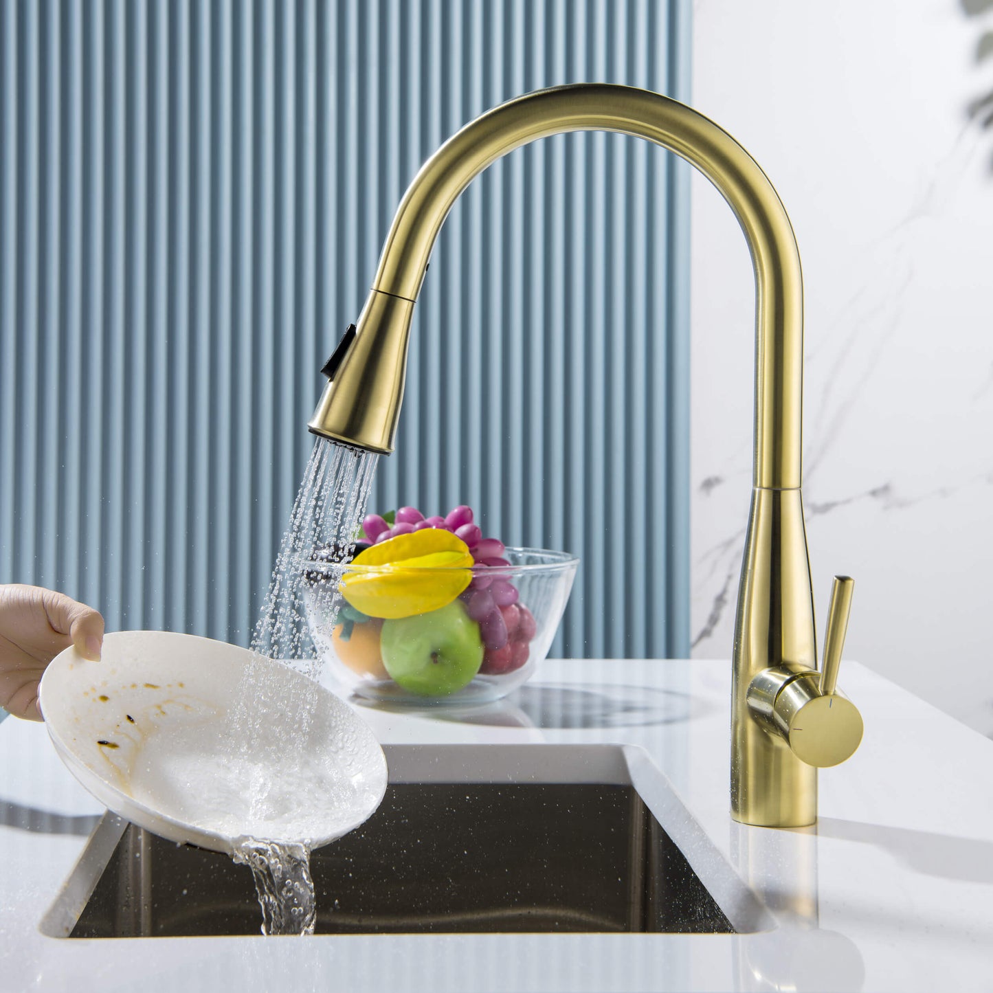 Kibi Bari-T Single Handle Pull Down Kitchen Sink Faucet in Brushed Gold Finish - KKF2016BG