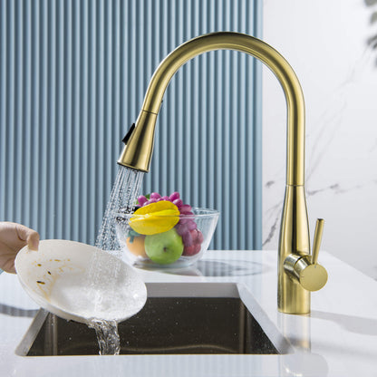 Kibi Bari-T Single Handle Pull Down Kitchen Sink Faucet in Brushed Gold Finish - KKF2016BG