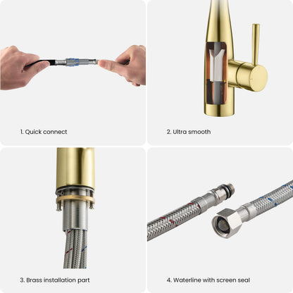 Kibi Bari-T Single Handle Pull Down Kitchen Sink Faucet in Brushed Gold Finish - KKF2016BG
