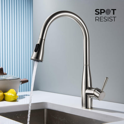 Kibi Bari-T Single Handle Pull Down Kitchen Sink Faucet in Brushed Nickel Finish - KKF2016BN