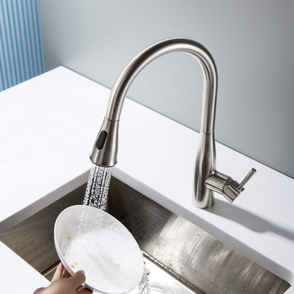 Kibi Bari-T Single Handle Pull Down Kitchen Sink Faucet in Brushed Nickel Finish - KKF2016BN