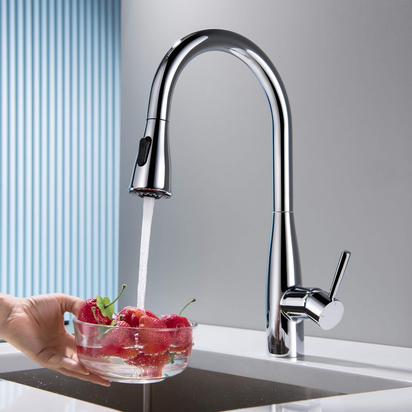 Kibi Bari-T Single Handle Pull Down Kitchen Sink Faucet in Chrome Finish - KKF2016CH