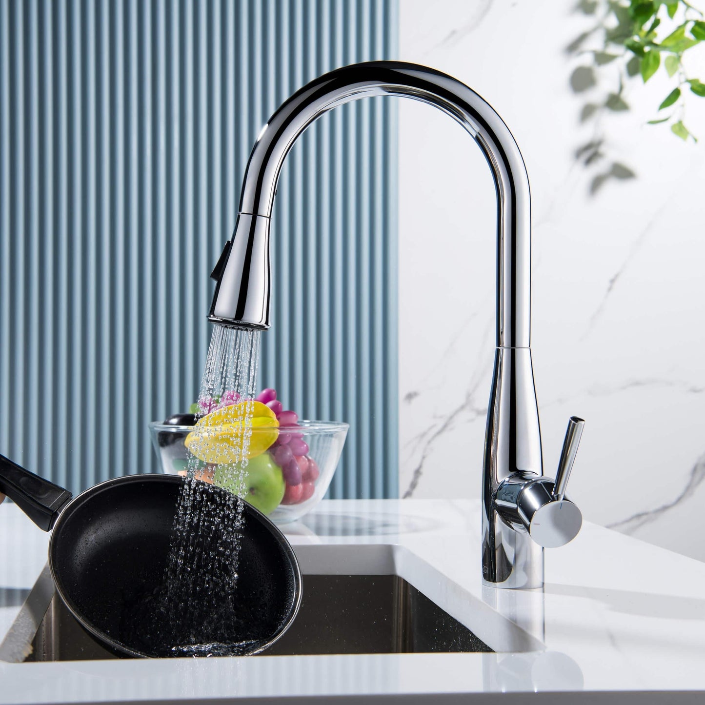 Kibi Bari-T Single Handle Pull Down Kitchen Sink Faucet in Chrome Finish - KKF2016CH