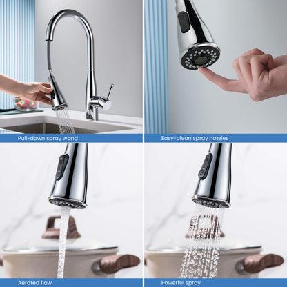 Kibi Bari-T Single Handle Pull Down Kitchen Sink Faucet in Chrome Finish - KKF2016CH
