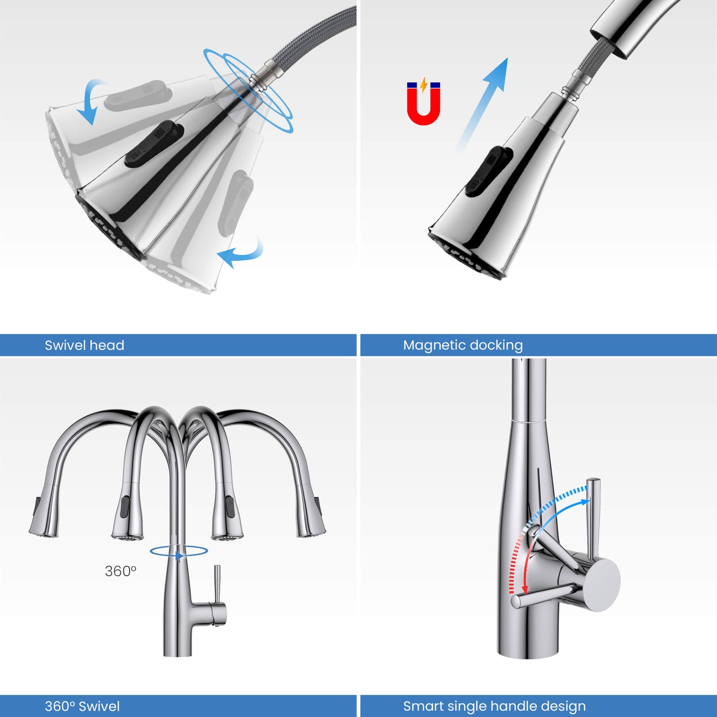 Kibi Bari-T Single Handle Pull Down Kitchen Sink Faucet in Chrome Finish - KKF2016CH