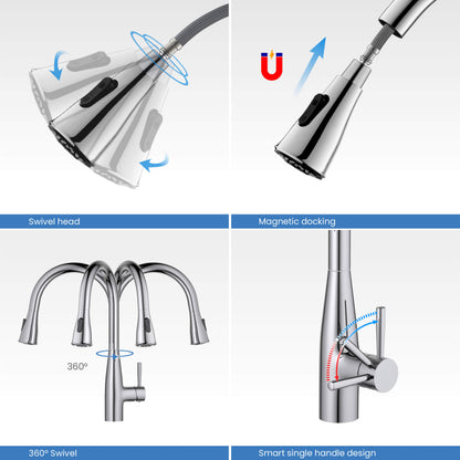 Kibi Bari-T Single Handle Pull Down Kitchen Sink Faucet in Chrome Finish - KKF2016CH