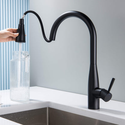 Kibi Bari-T Single Handle Pull Down Kitchen Sink Faucet in Matte Black Finish - KKF2016MB