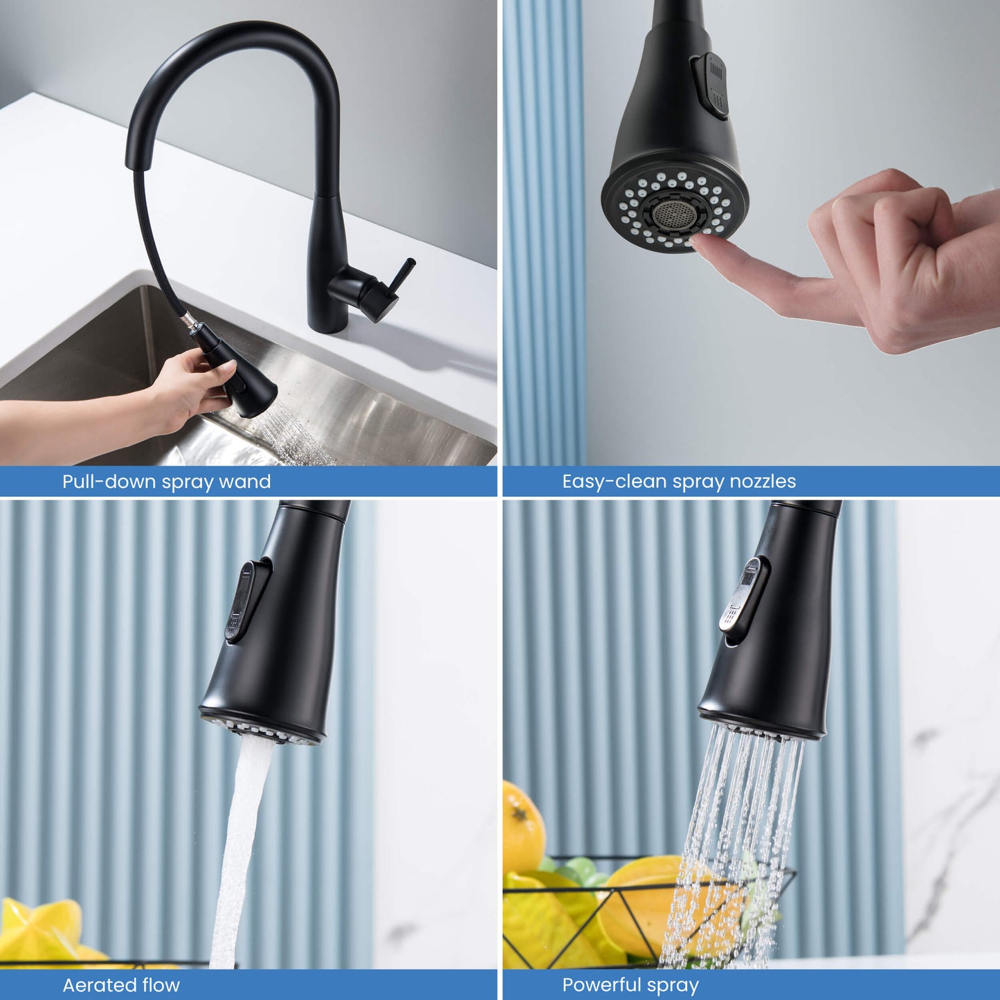 Kibi Bari-T Single Handle Pull Down Kitchen Sink Faucet in Matte Black Finish - KKF2016MB