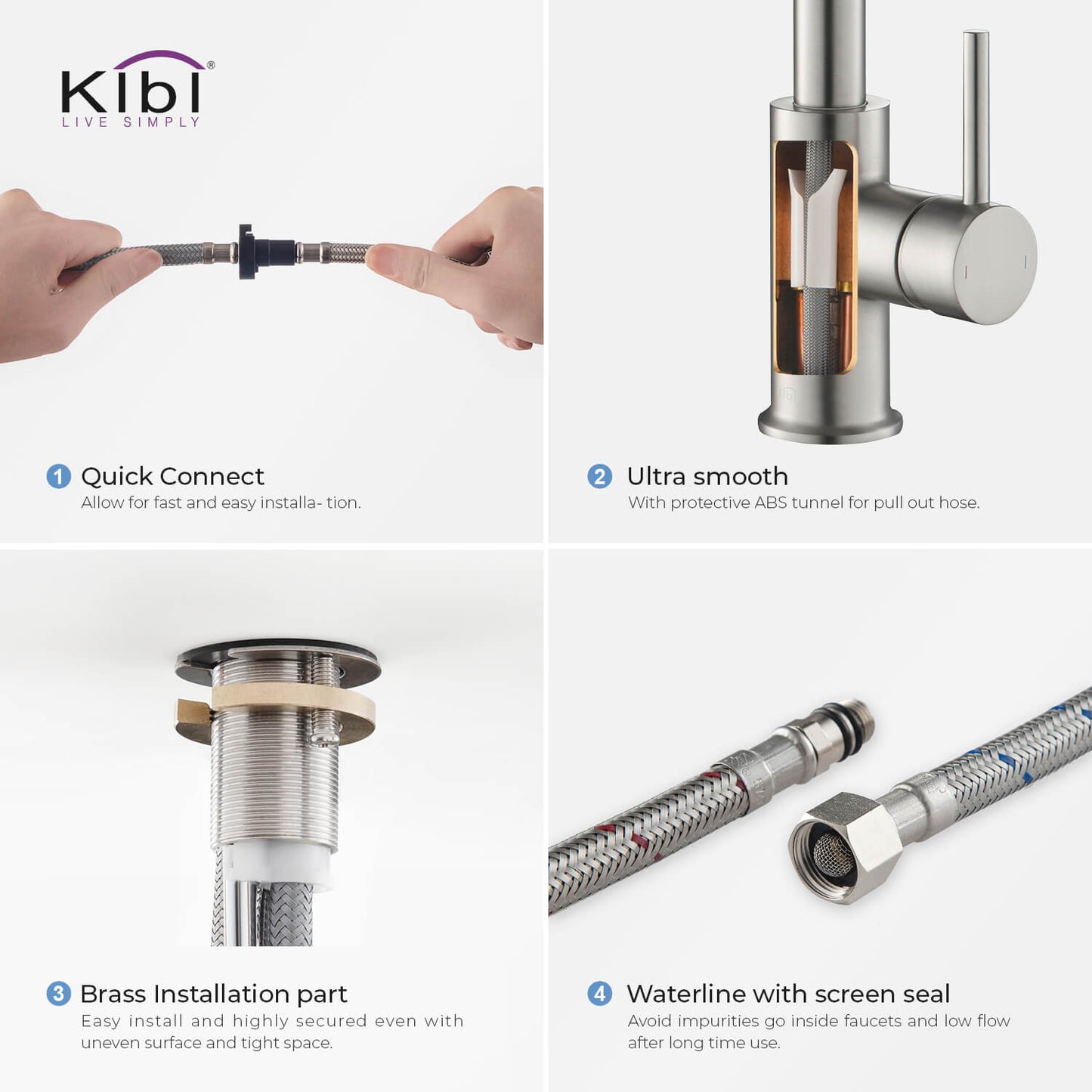 Kibi Casa Single Handle High Arc Pull Down Kitchen Faucet in Brushed Nickel Finish - KKF2002BN
