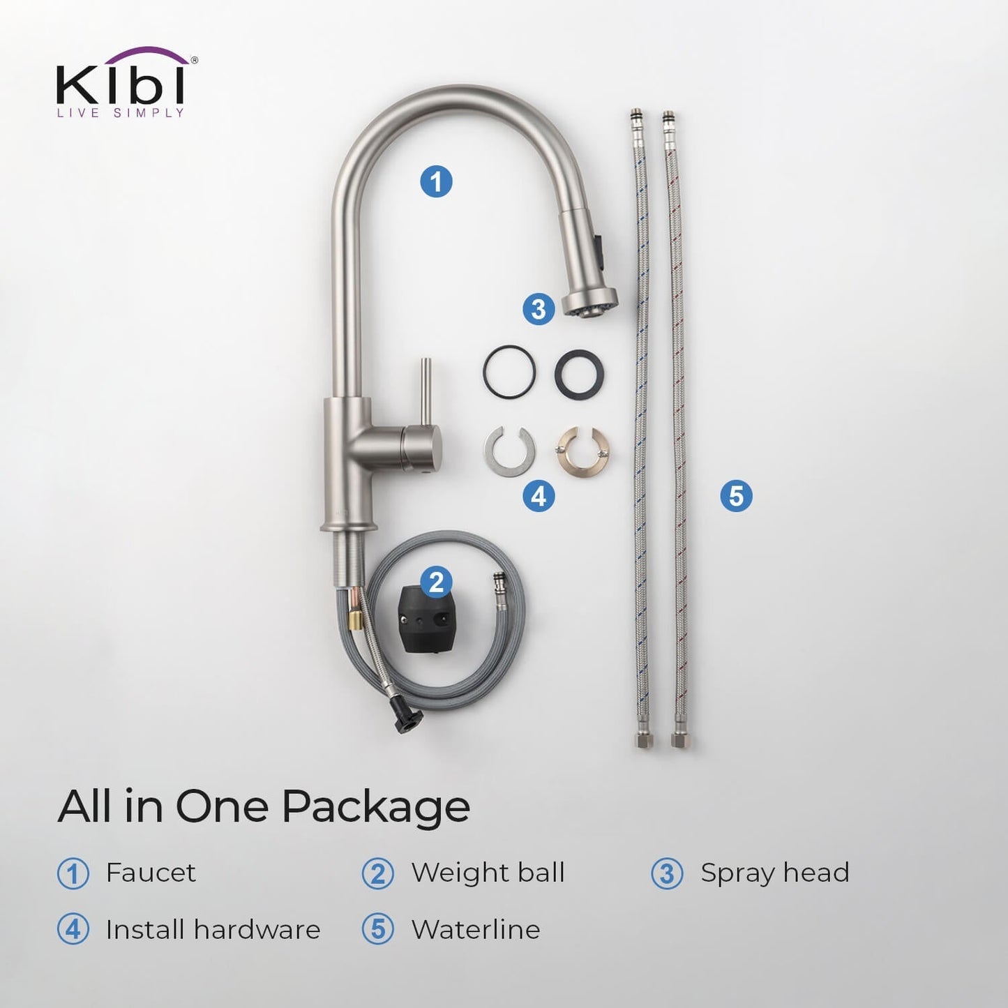 Kibi Casa Single Handle High Arc Pull Down Kitchen Faucet in Brushed Nickel Finish - KKF2002BN