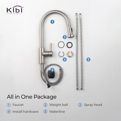 Kibi Casa Single Handle High Arc Pull Down Kitchen Faucet in Brushed Nickel Finish - KKF2002BN