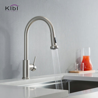 Kibi Casa Single Handle High Arc Pull Down Kitchen Faucet in Brushed Nickel Finish - KKF2002BN