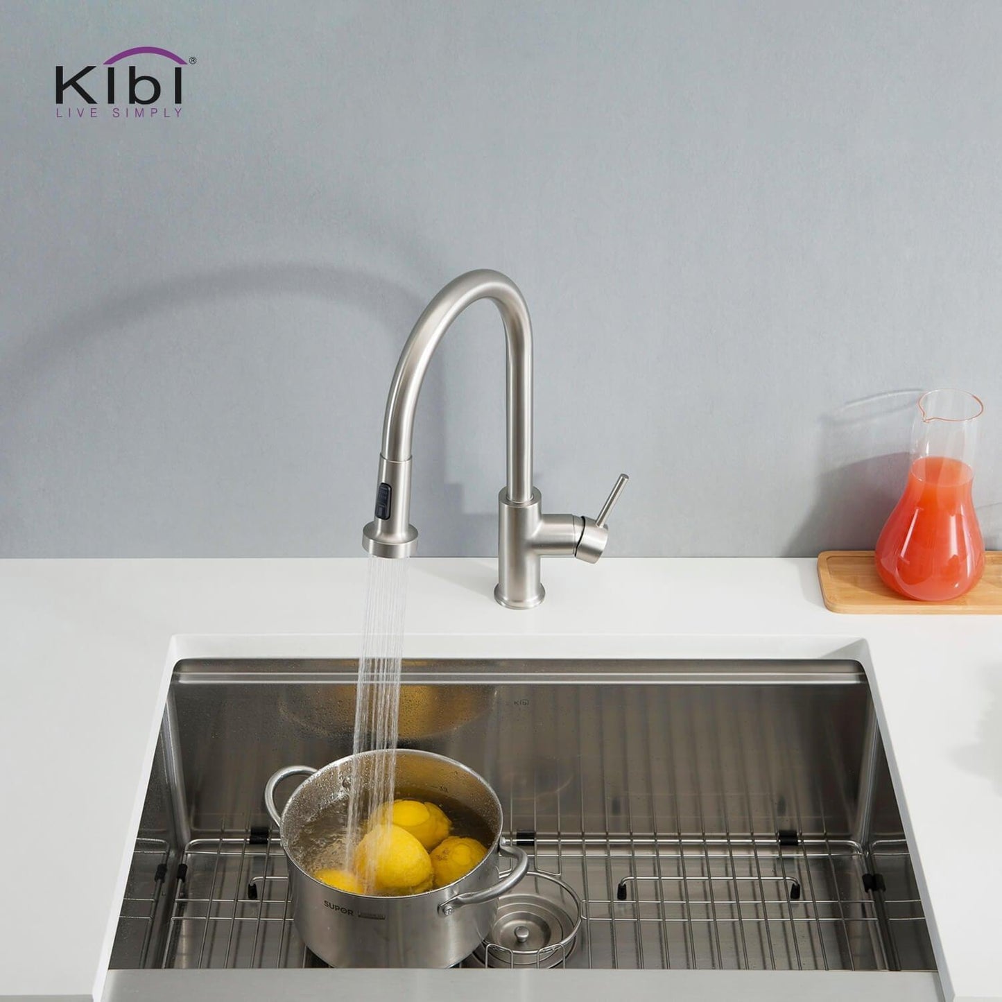 Kibi Casa Single Handle High Arc Pull Down Kitchen Faucet in Brushed Nickel Finish - KKF2002BN