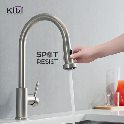 Kibi Casa Single Handle High Arc Pull Down Kitchen Faucet in Brushed Nickel Finish - KKF2002BN