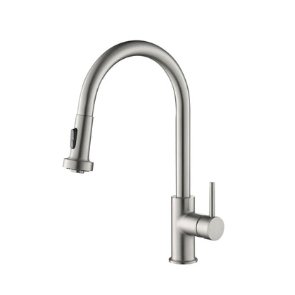 Kibi Casa Single Handle High Arc Pull Down Kitchen Faucet in Brushed Nickel Finish - KKF2002BN