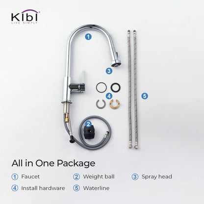 Kibi Casa Single Handle High Arc Pull Down Kitchen Faucet in Chrome Finish - KKF2002CH
