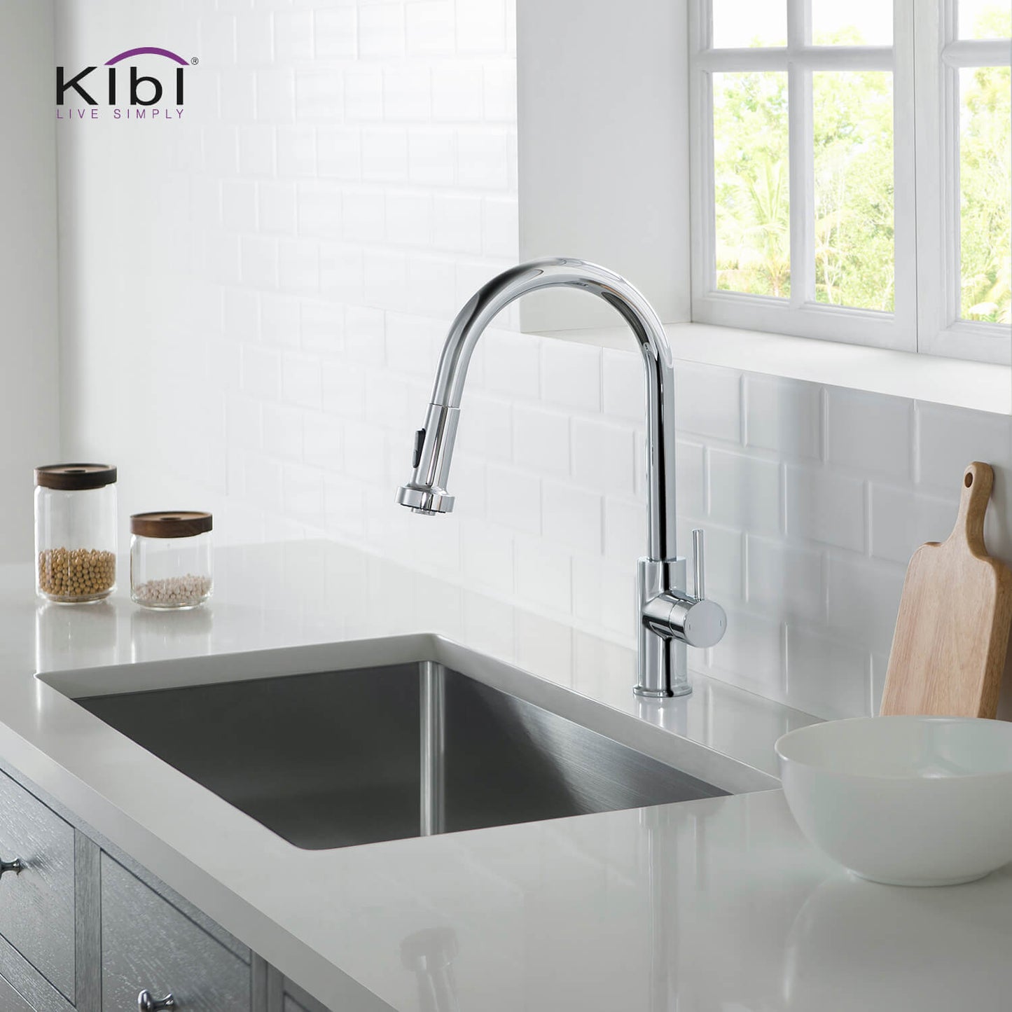 Kibi Casa Single Handle High Arc Pull Down Kitchen Faucet in Chrome Finish - KKF2002CH