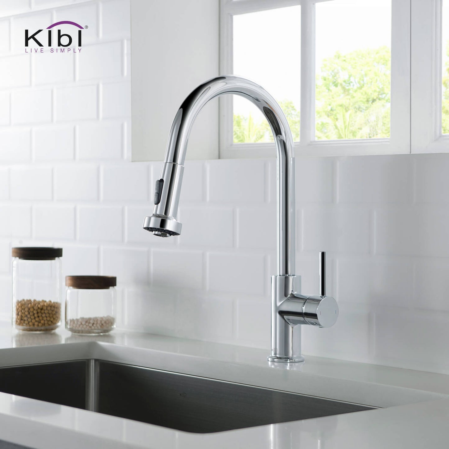 Kibi Casa Single Handle High Arc Pull Down Kitchen Faucet in Chrome Finish - KKF2002CH