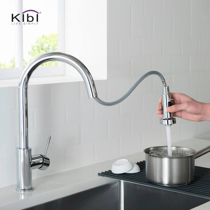 Kibi Casa Single Handle High Arc Pull Down Kitchen Faucet in Chrome Finish - KKF2002CH