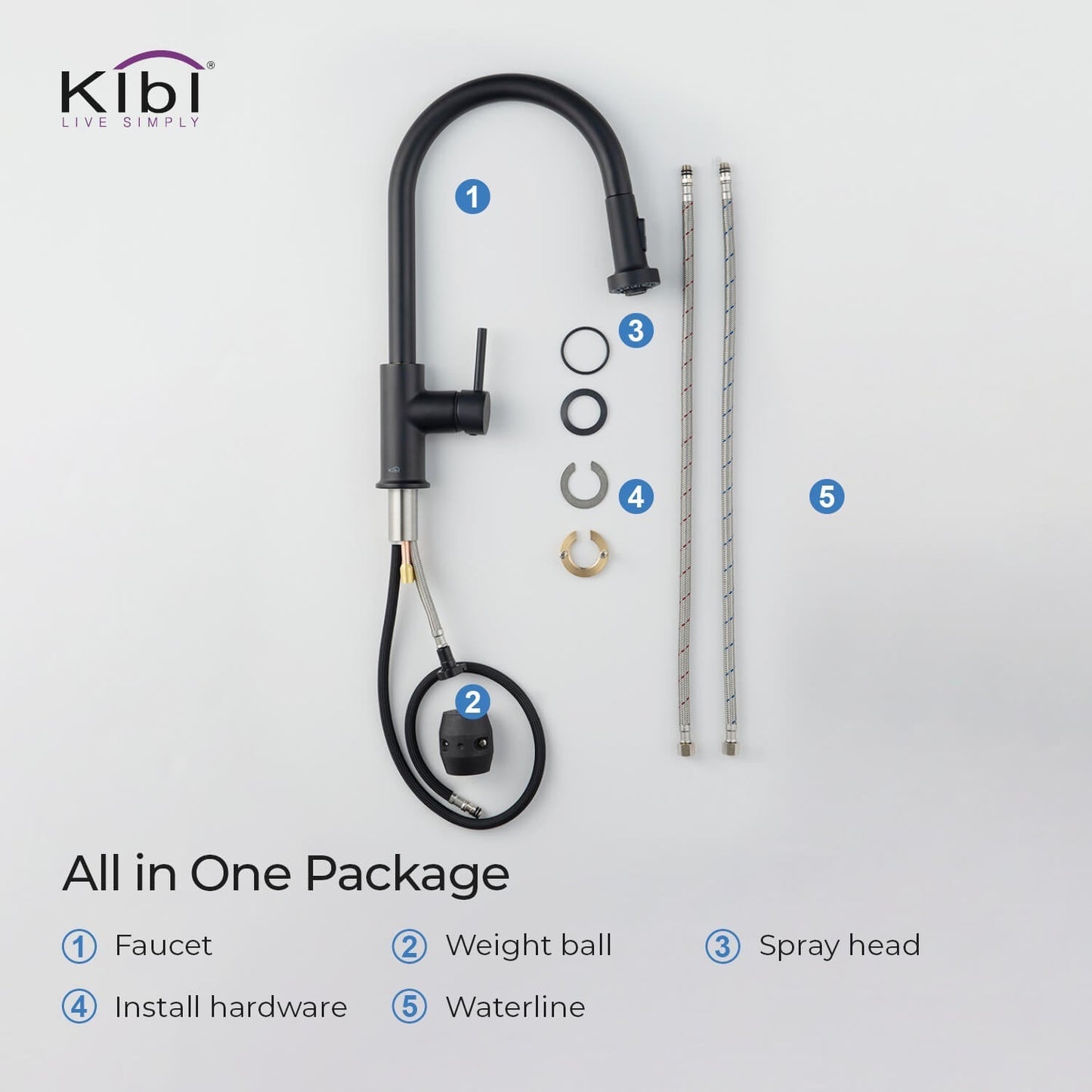 Kibi Casa Single Handle High Arc Pull Down Kitchen Faucet in Matte Black Finish - KKF2002MB