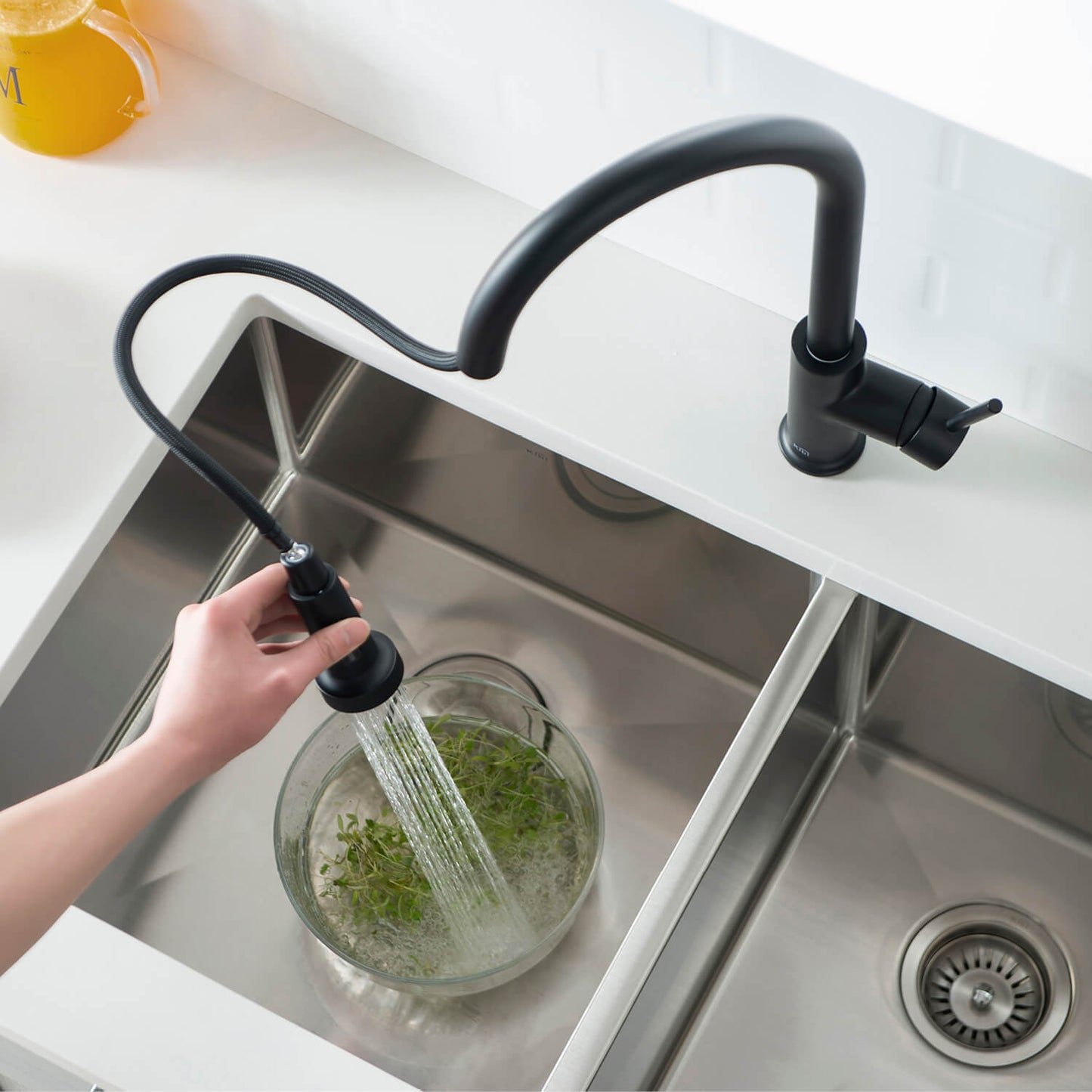 Kibi Casa Single Handle High Arc Pull Down Kitchen Faucet in Matte Black Finish - KKF2002MB