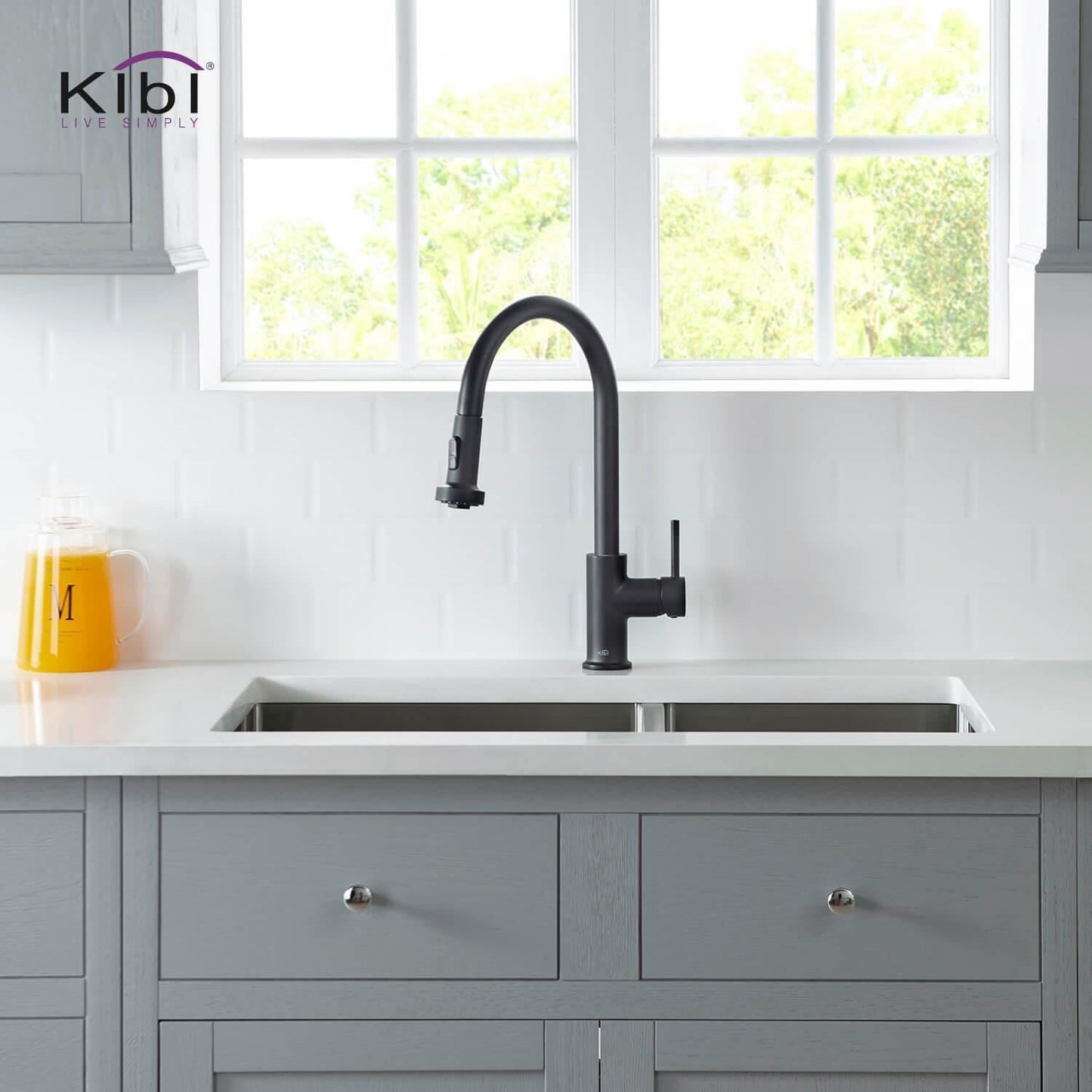 Kibi Casa Single Handle High Arc Pull Down Kitchen Faucet in Matte Black Finish - KKF2002MB