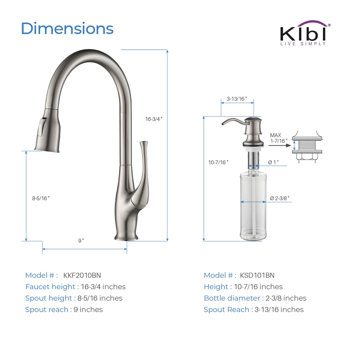 Kibi Cedar Single Handle High Arc Pull Down Kitchen Faucet With Soap Dispenser in Brushed Nickel Finish - C-KKF2010BN-KSD101BN
