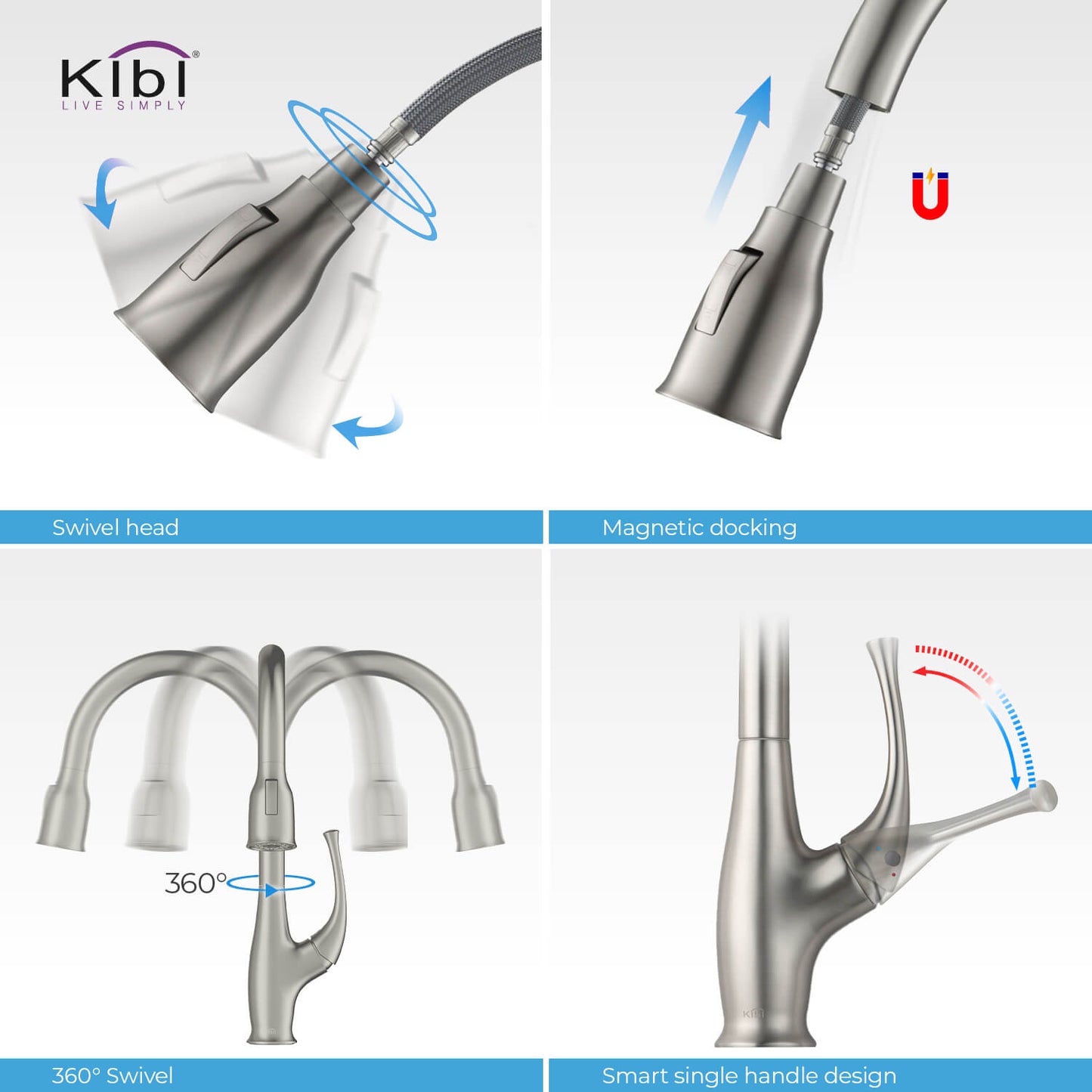 Kibi Cedar Single Handle High Arc Pull Down Kitchen Faucet in Brushed Nickel Finish - KKF2010BN