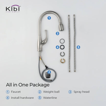 Kibi Cedar Single Handle High Arc Pull Down Kitchen Faucet in Brushed Nickel Finish - KKF2010BN