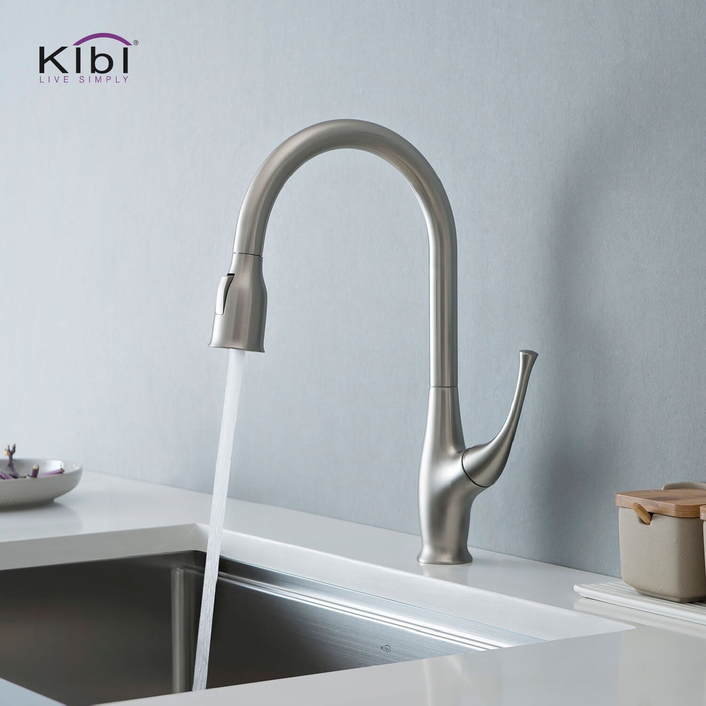 Kibi Cedar Single Handle High Arc Pull Down Kitchen Faucet in Brushed Nickel Finish - KKF2010BN